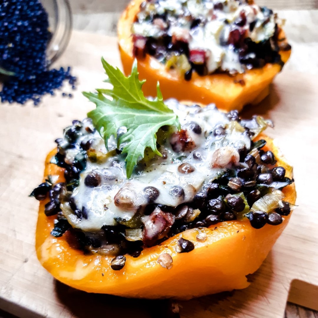 Butternut farcie lentilles et lardons