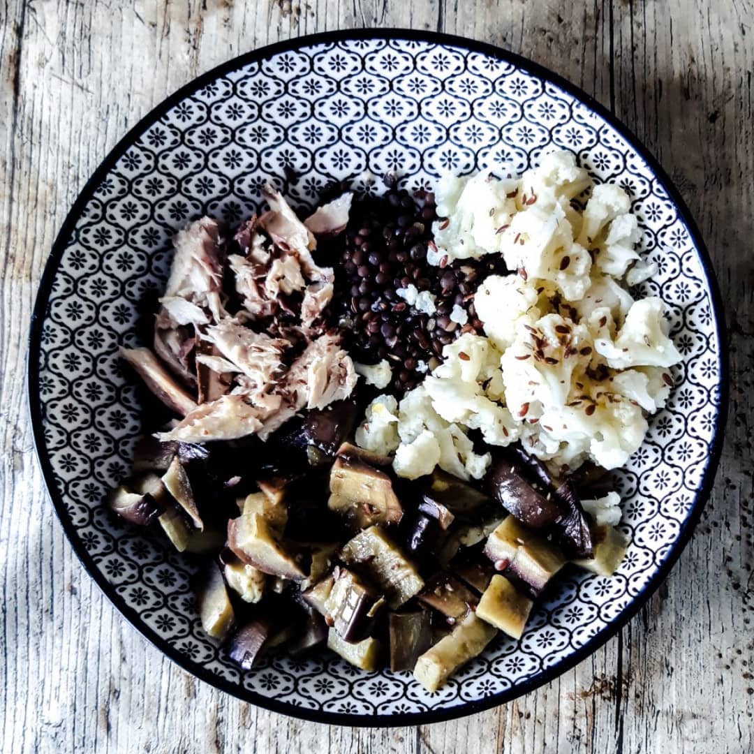 Salade lentilles chou-fleur et aubergine